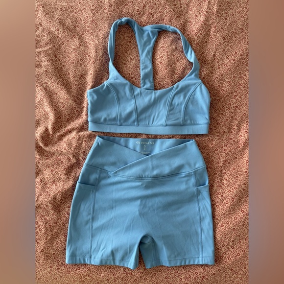 Blogilates Pants - Light Blue Set- Women's High-Waist Performance Shorts with Sports Bra